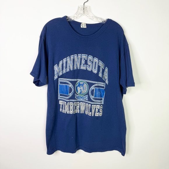 Vintage 80s Champion Minnesota Timberwolves T Shirt XL Blue USA NBA Basketball - Picture 1 of 5